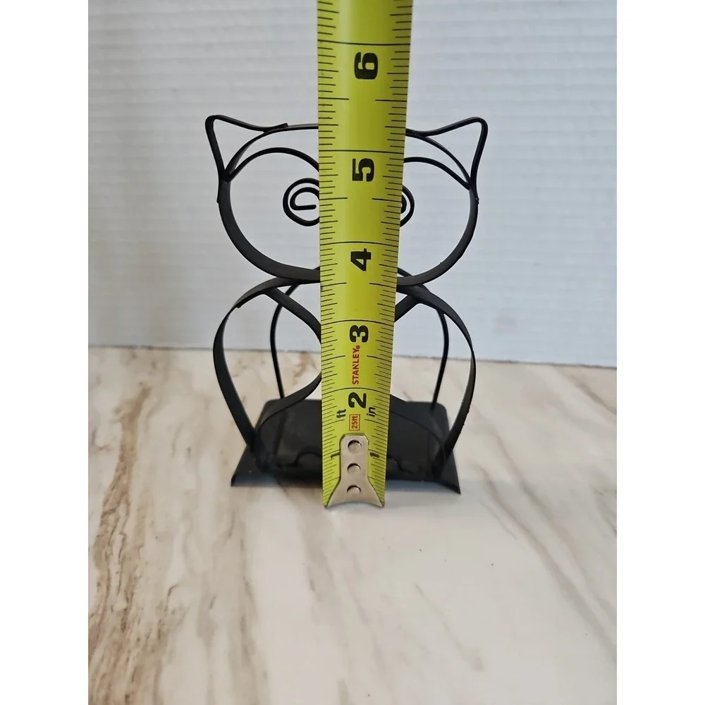 Vtg Matte Black Metal Owl Scroll  Napkin Letter Holder Decor